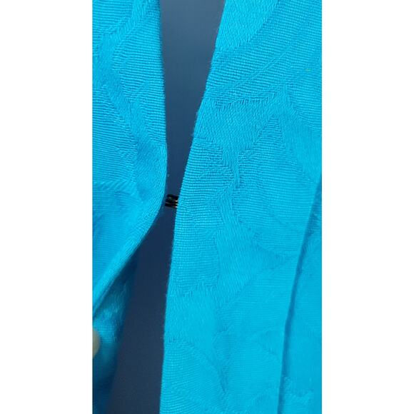 TanJay Blue Embossed Floral Print Open Front Blazer 16 Lined Ruched Sleeves Soft - Picture 6 of 7